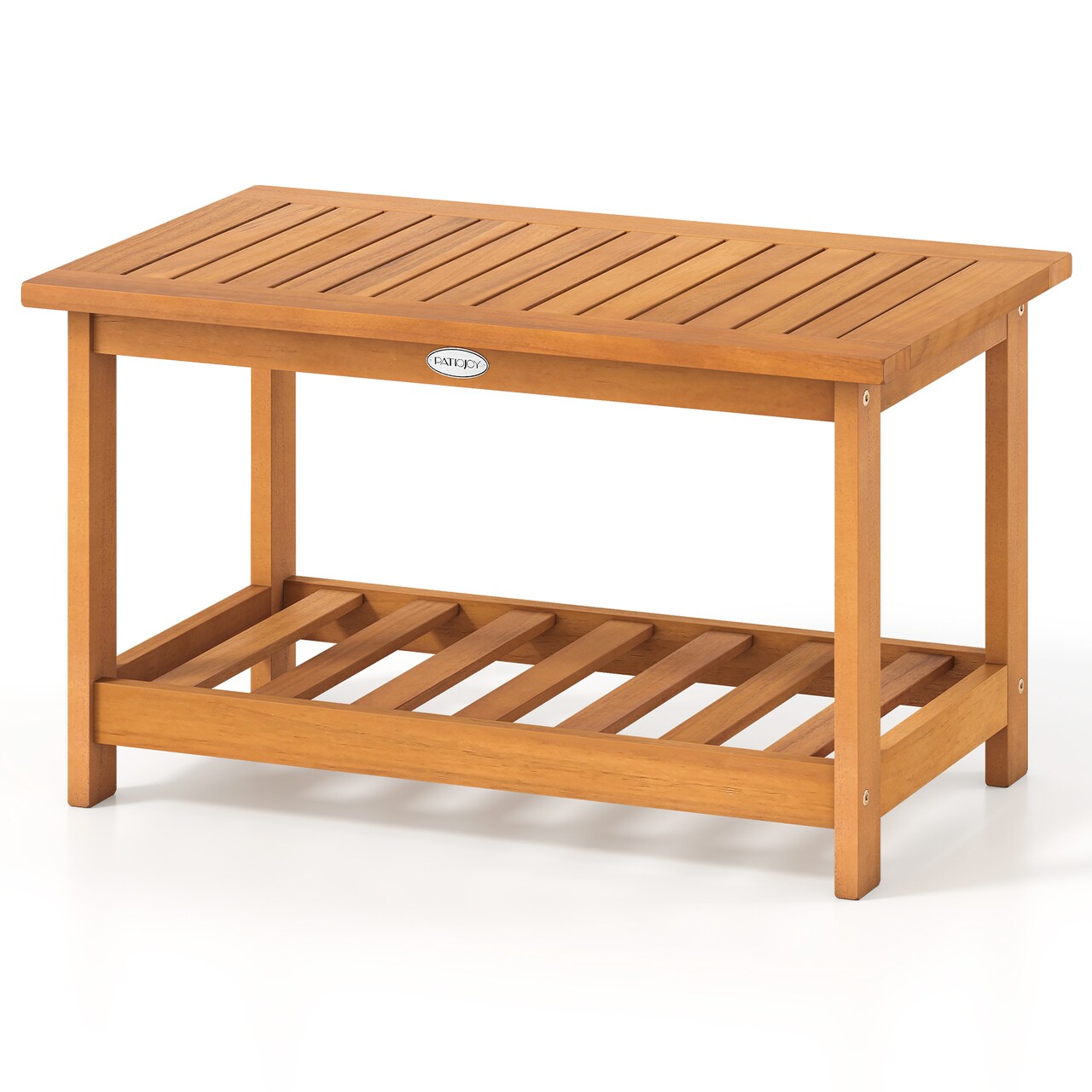 Outdoor 2-Tier Side Table in Acacia Wood with Slatted Top and Storage